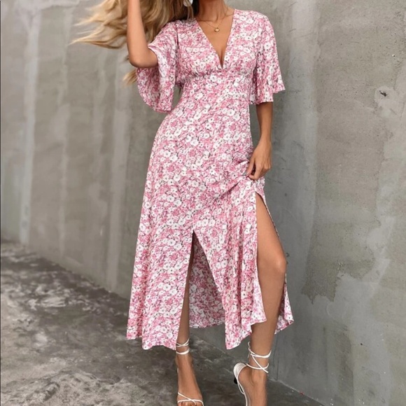 Boho floral butterfly sleeve split thigh dress - Picture 7 of 7